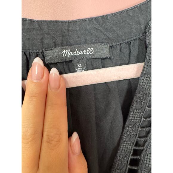 Madewell Poplin Ladder Embroidered Midi Dress in Black Size XL - Picture 4 of 5